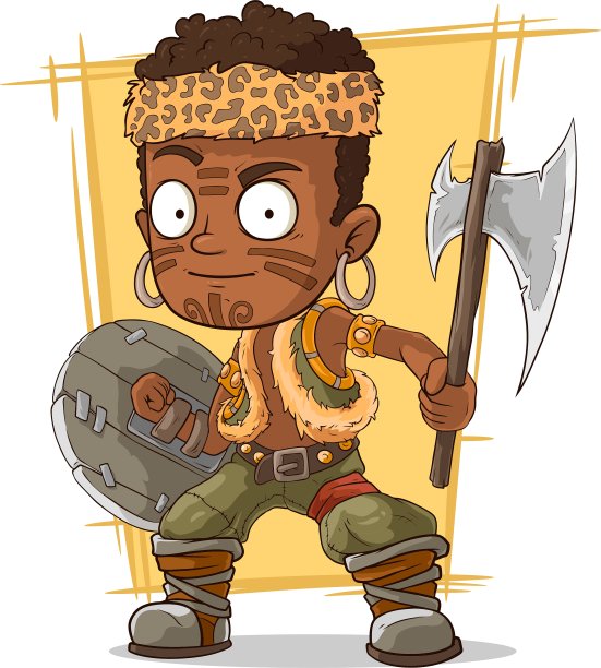 卡通酷祖鲁战士与斧头图片下载