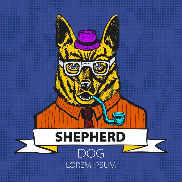 手绘的德国牧羊犬肖像图片下载