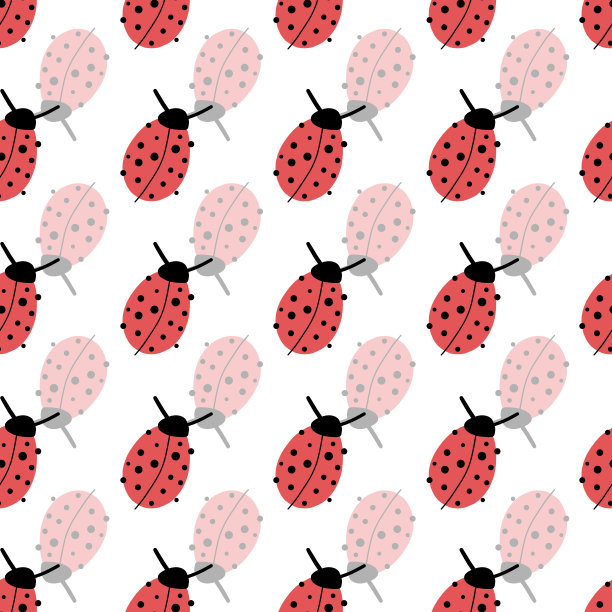 瓢虫无缝矢量背景。幸运符重复手绘背景。用于过年、面料、包装图片下载