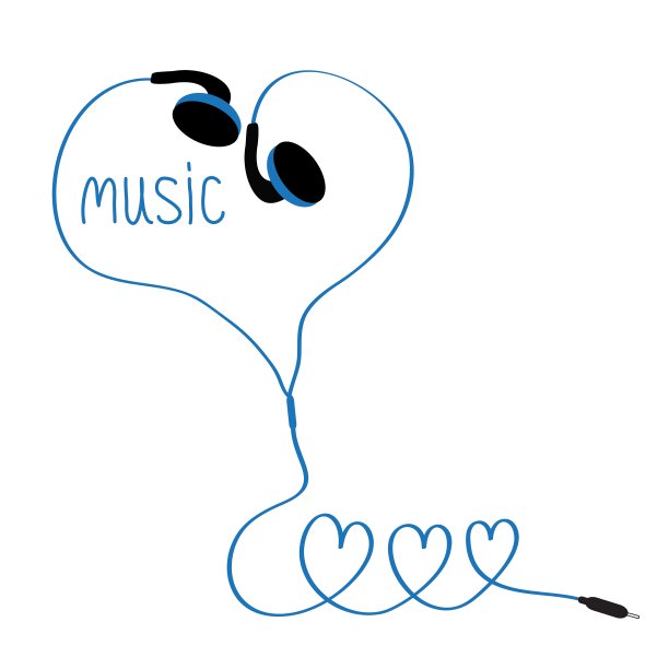 耳机和三颗心形状的蓝线图片下载