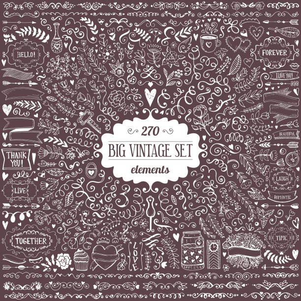 一套复古素描元素图片下载