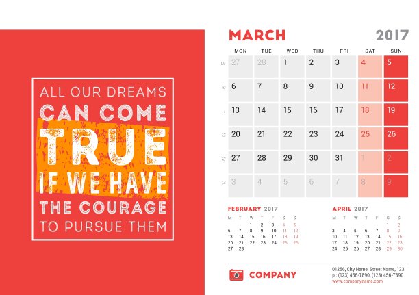 桌面日历模板2017年3月设计图片下载
