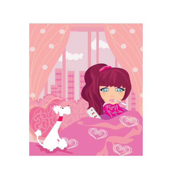 生病的女孩躺在床上图片下载