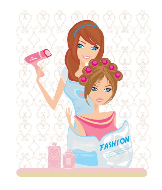 一位妇女在美容院晒干头发图片下载