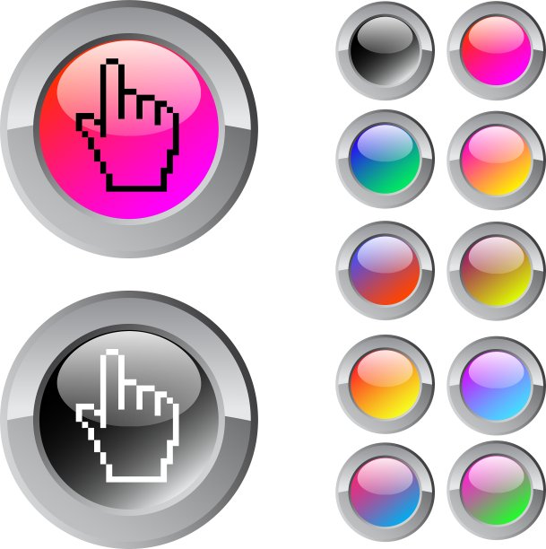 像素手多色圆形按钮图片下载