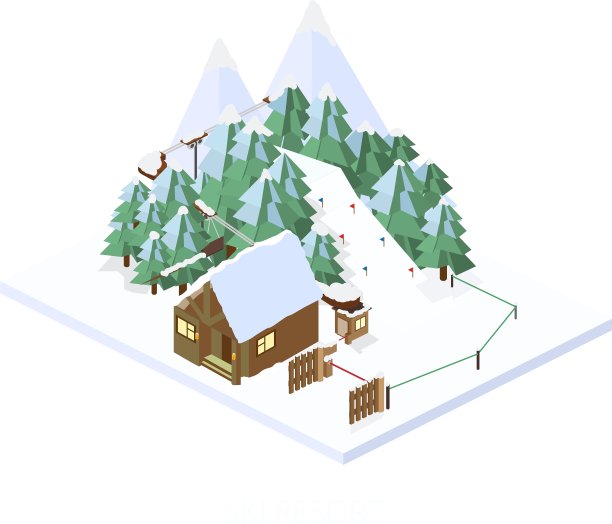滑雪场山景观等距图片下载