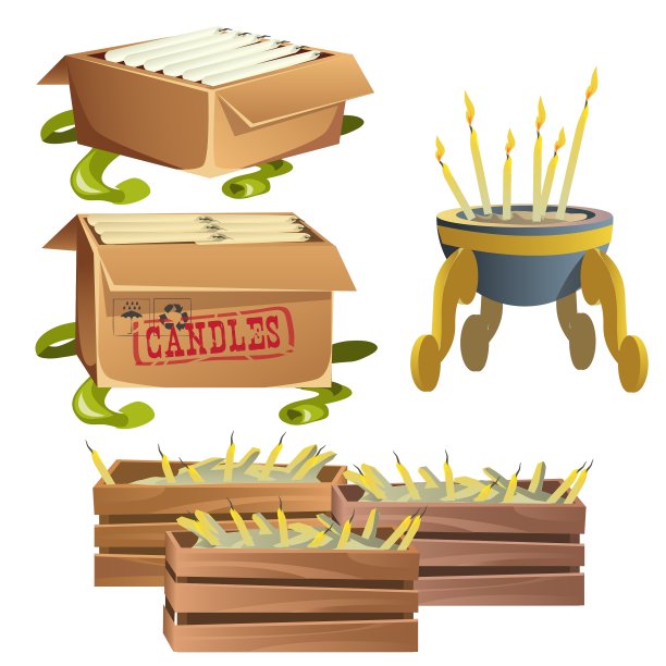 成箱的教堂蜡烛和枝形吊灯图片下载