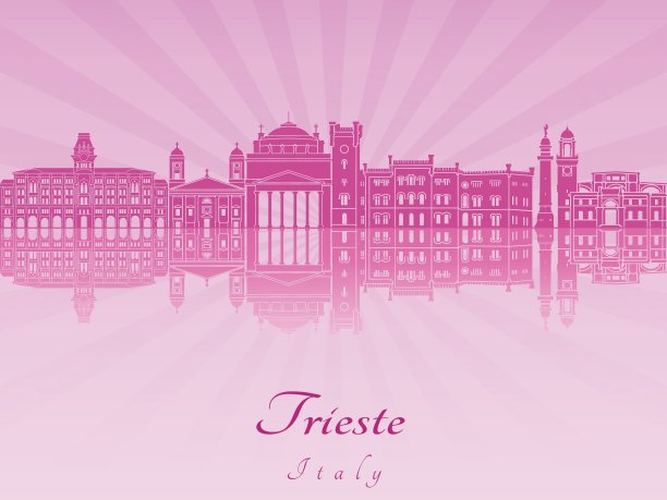 里雅斯特的天际线在紫色的光芒兰花图片下载