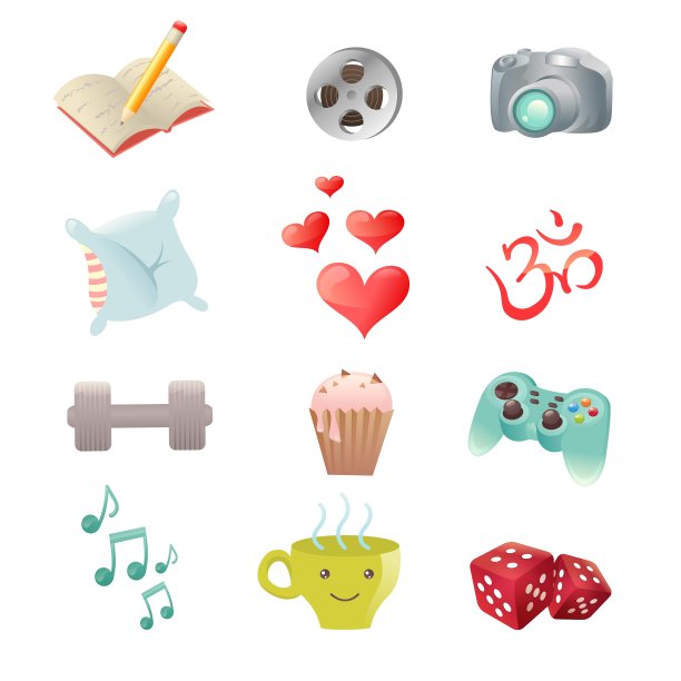 一组爱好图标显示娱乐活动图片下载