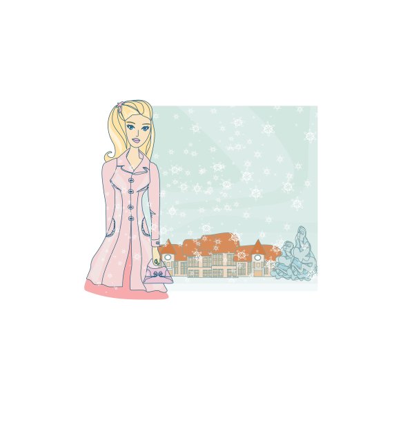 时尚冬季女孩与购物袋图片下载