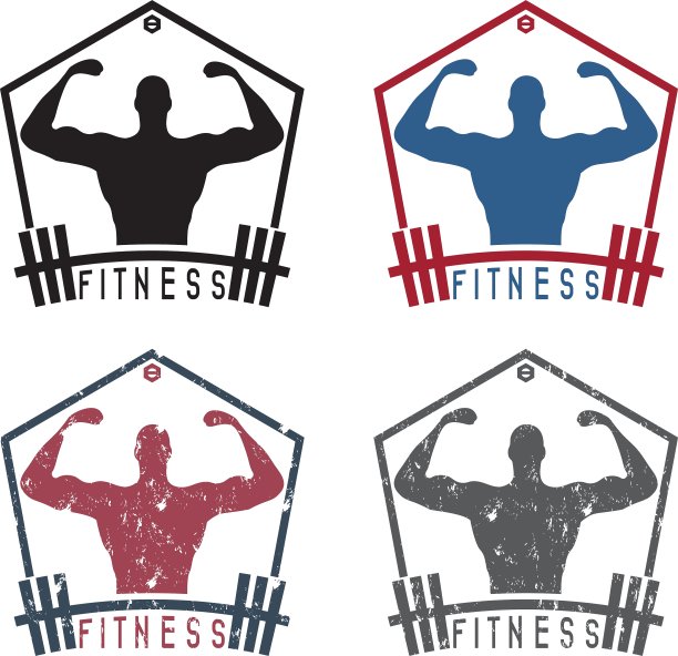 健美健身模型与杠铃标签设置图片下载