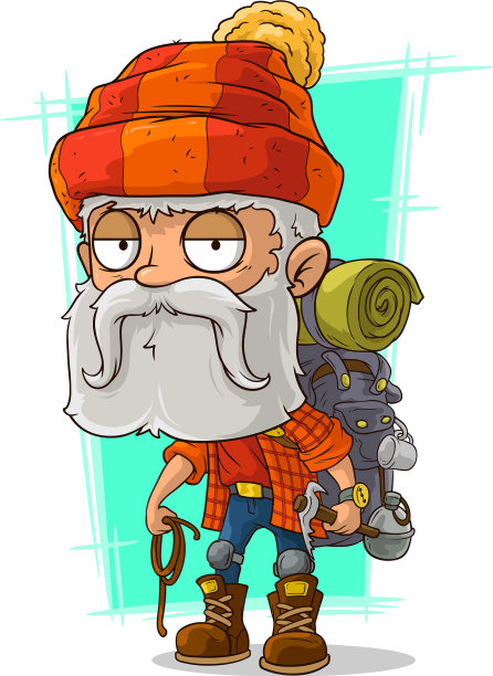 卡通的、疲倦的、长满胡子的攀登者图片下载