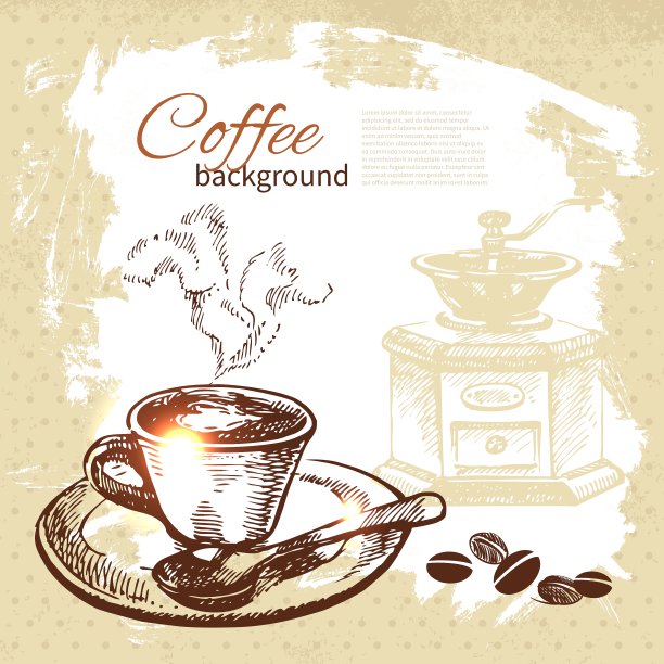 手绘复古咖啡背景图片下载