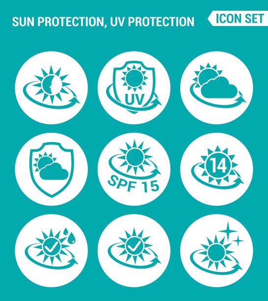 一套圆形图标白色太阳紫外线光图片下载