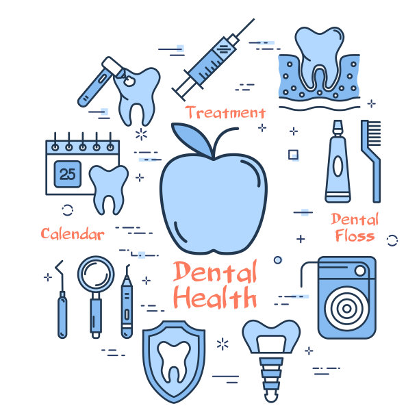 向量蓝线圆概念-苹果牙齿健康图片下载