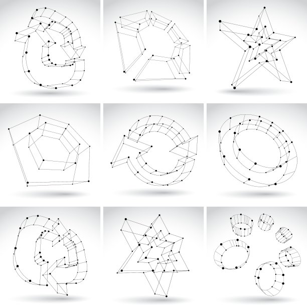 3D网格单色抽象物体套装图片下载