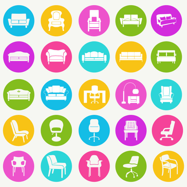 室内图标设置平面家具图标图片下载