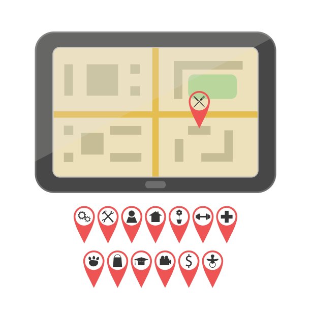 GPS设备与地理pin图标图片下载