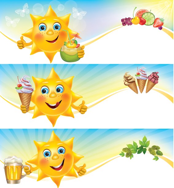 有趣的太阳与冰淇淋和冷饮水平图片下载