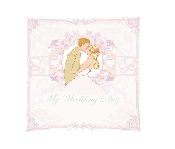 优雅的婚礼邀请与婚礼亲吻图片下载
