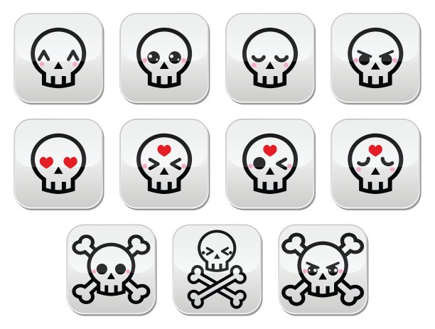 可爱的万圣节骷髅钮扣套装图片下载