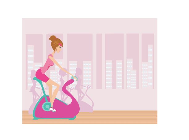 室内自行车-女孩在健身房骑车图片下载