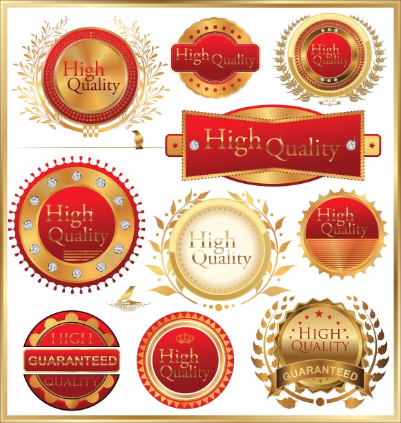 一套金色的质量标签和标志图片下载