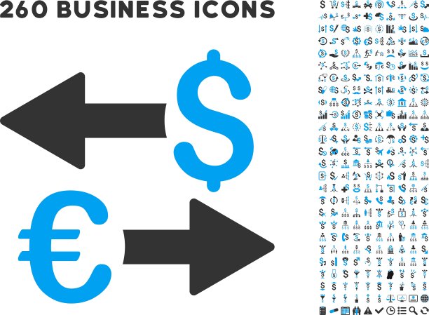欧元美元交易图标与平面设置图片下载