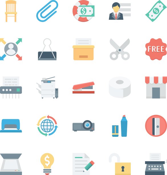 商业和办公室的彩色图标图片下载