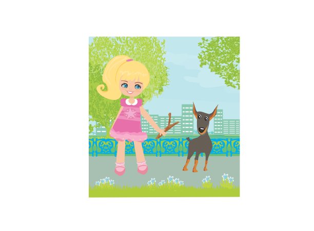 可爱的女孩和她的小狗图片下载