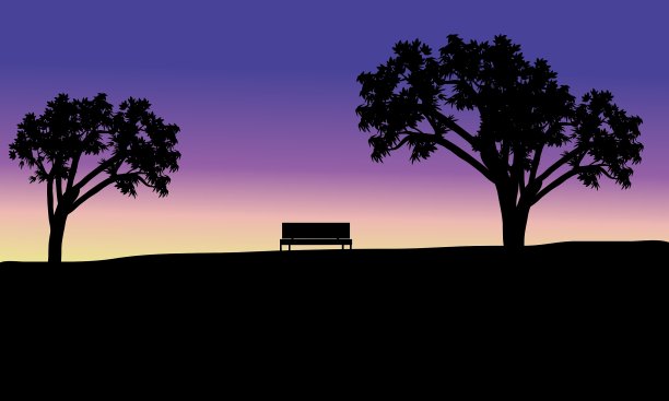 田野里长凳的剪影图片下载