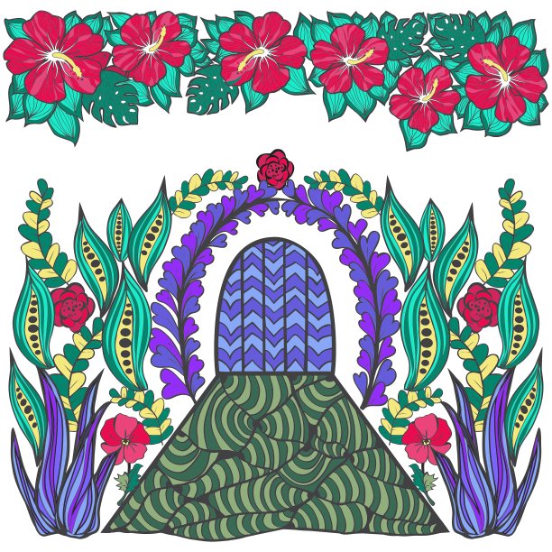 手绘抽象幻想画花叶子图片下载