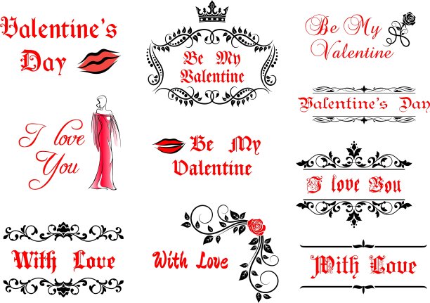 情人节的书法元素和符号图片下载