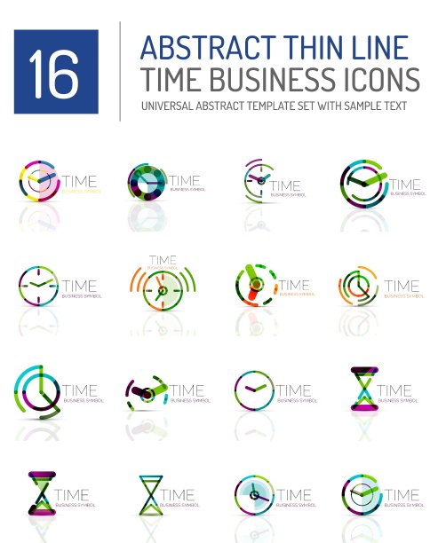 几何时钟和时间图标设置图片下载