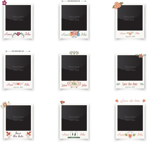 复古婚礼框架设置的照片模板图片下载