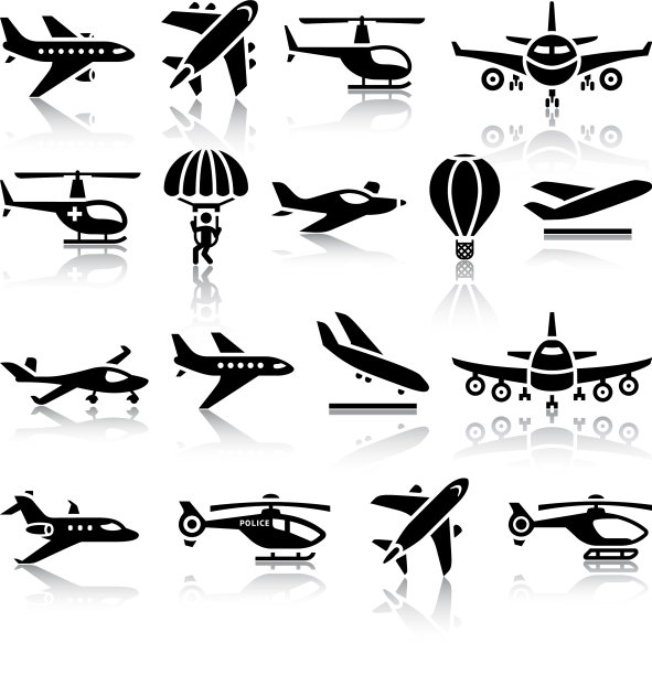 一组飞机的黑色图标图片下载