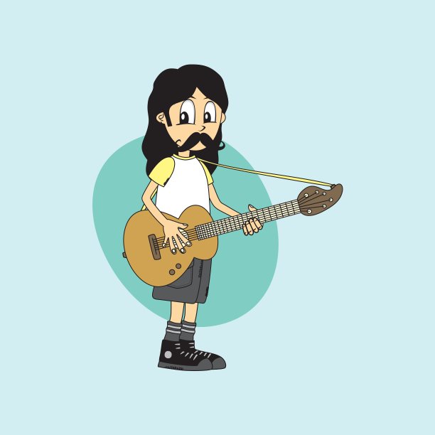 男性卡通人物乐队吉他主题图片下载