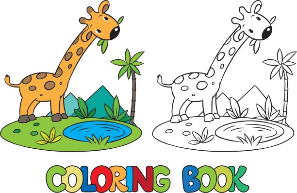 小长颈鹿的涂色书图片下载