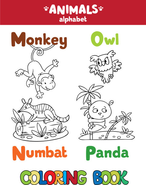 动物字母表或ABC着色书图片下载