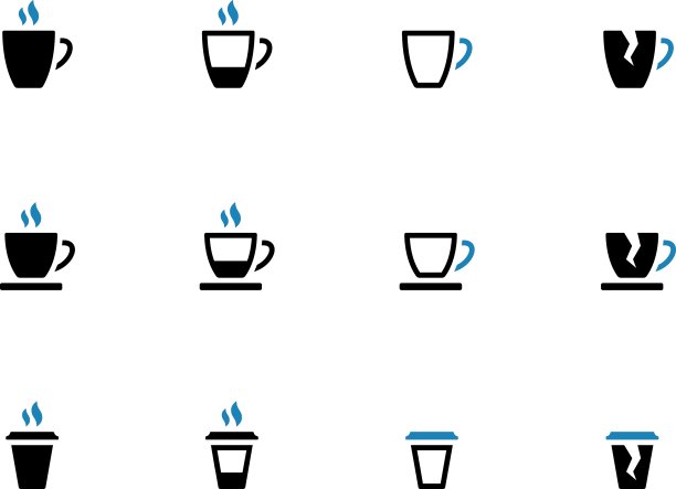 茶杯和咖啡杯双色调图标图片下载
