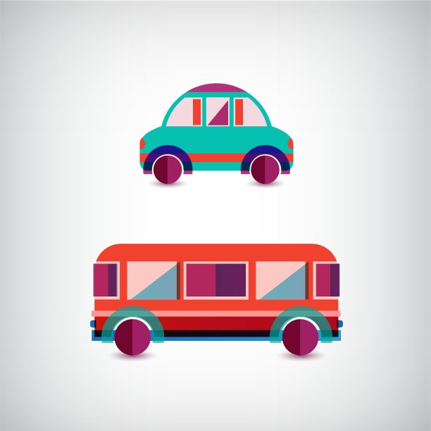 一套交通工具-汽车和公共汽车图片下载