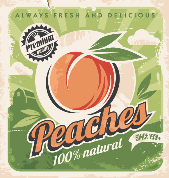 桃子复古海报模板图片下载