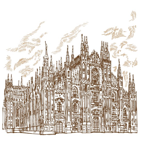 米兰大教堂手绘图片下载