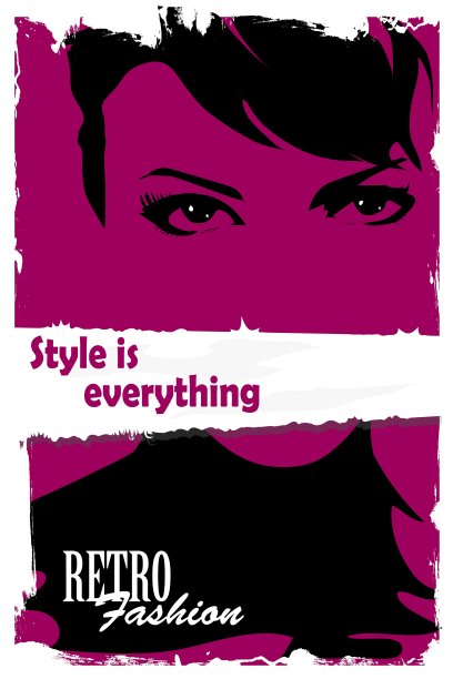 复古背景与时尚女孩图片下载