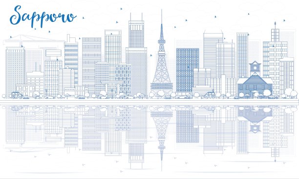 用蓝色建筑勾勒出札幌的天际线图片下载