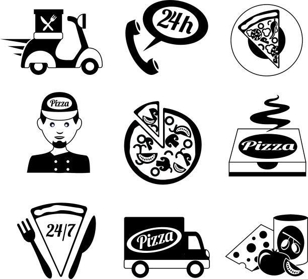 披萨图标设置为黑色和白色图片下载