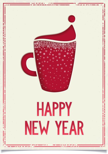 带有红色咖啡杯的新年海报图片下载