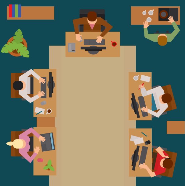 工作场所办公室与男人顶视图平图片下载