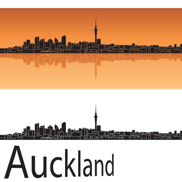 橙色背景下的奥克兰天际线图片下载