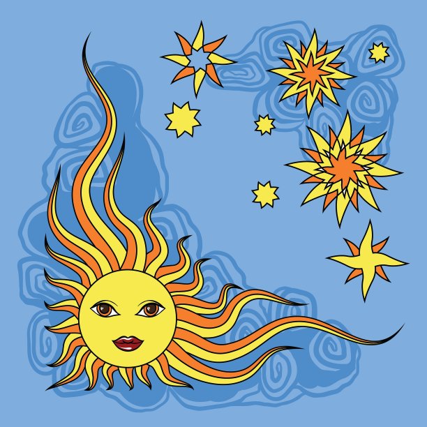 幻想手绘太阳在白色图片下载